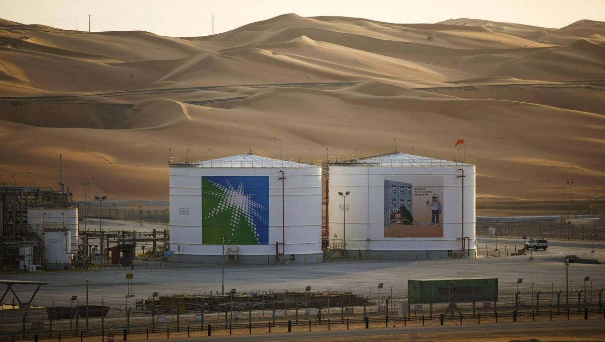 Storage tanks stand at an oil processing facility in the Rub' Al-Khali (Empty Quarter) desert in Shaybah, Saudi Arabia. Picture: Simon Dawson/Bloomberg
