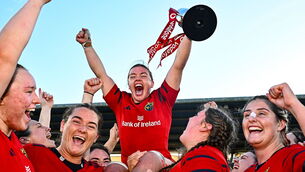 <p>CHAMPIONS: Munster captain Maeve Óg O'Leary, centre, celebrates with team-mates. Pic: Tyler Miller/Sportsfile</p>