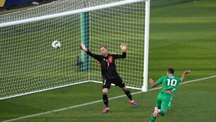 <p>Adam Idah scores against Hungary. Pic: Michael P Ryan/Sportsfile.</p>