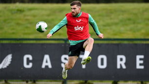 <p>MANNING THE FORT: Ryan Manning during a Republic of Ireland training session at the FAI National Training Centre in Abbotstown. 	Pic: Stephen McCarthy/Sportsfile</p>