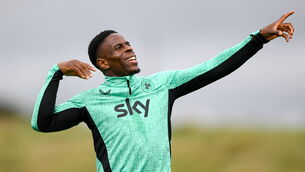 <p>Chiedozie Ogbene during a Republic of Ireland training session at the FAI National Training Centre in Abbotstown, Dublin. Photo by Stephen McCarthy/Sportsfile</p>