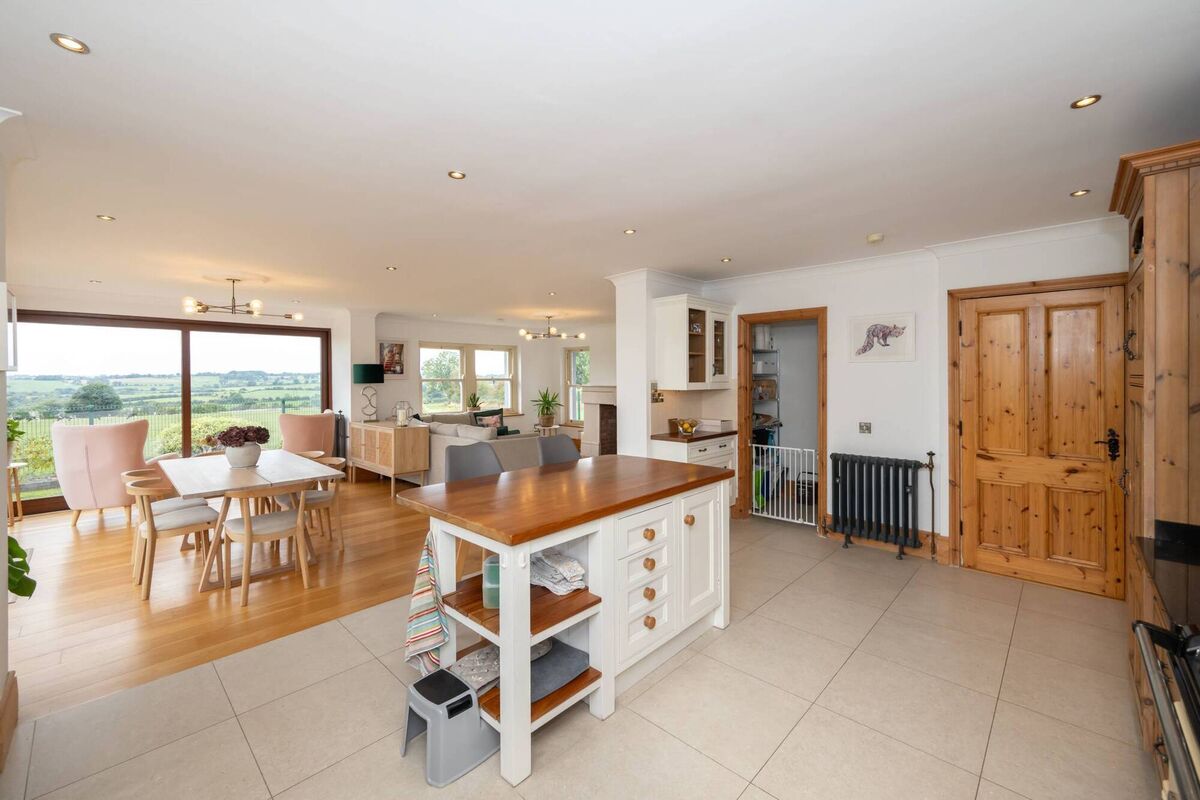 Open plan kitchen, dining, living