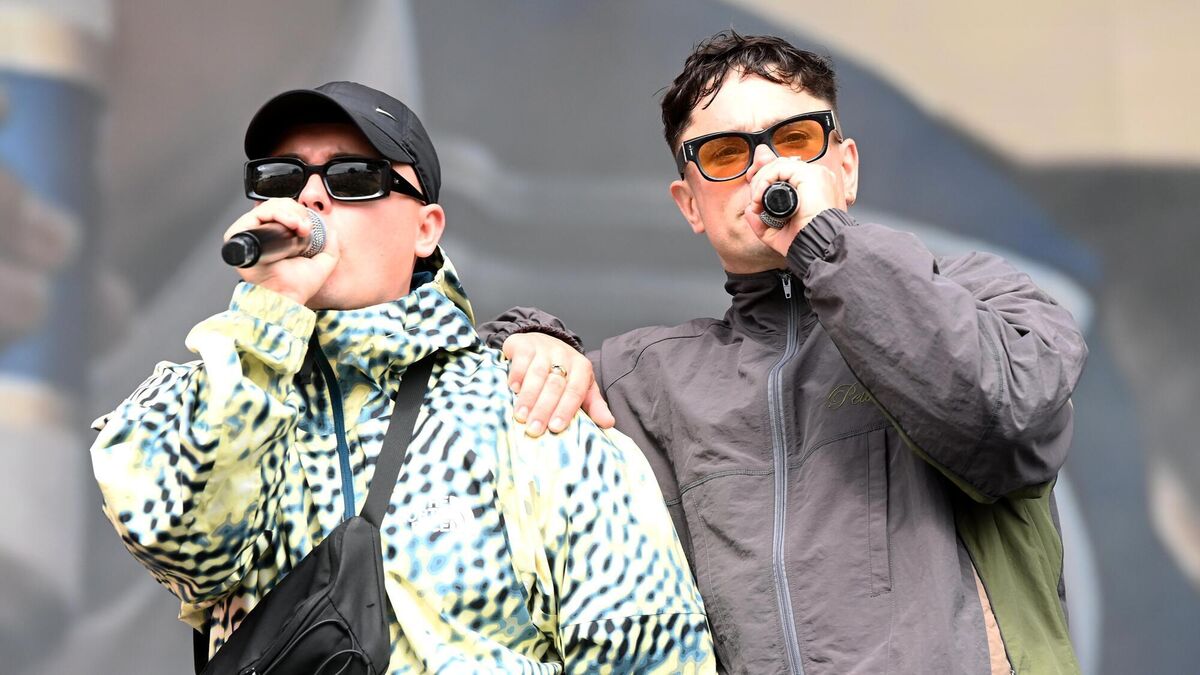 Mo Chara and Moglai Bap of Kneecap performing on the main stage at Electric Picnic on Saturday 30th August 2025. Pic: Larry Cummins