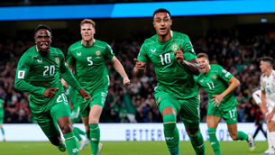 <p>SUPER SUB: Ireland's Adam Idah celebrates scoring his side's late second goal. Pic: INPHO/Ryan Byrne</p>