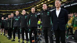 <p>UP AND RUNNING: Republic of Ireland head coach Heimir Hallgrimsson, right, and his backroom team. Pic: Stephen McCarthy/Sportsfile</p>