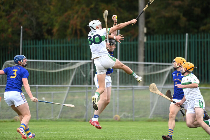 Damien Cahalane makes a catch in the air for St Finbarrs under pressure from Kanturk in the Co-Op Superstores Senior Hurling Championship Round game. St Finbarrs vs Kanturk at Mourne Abbey. Picture Larry Cummins Damien Cahalane makes a catch in the air for St Finbarrs under pressure from Kanturk in the Co-Op Superstores Senior Hurling Championship Round game. St Finbarrs vs Kanturk at Mourne Abbey. Picture Larry Cummins