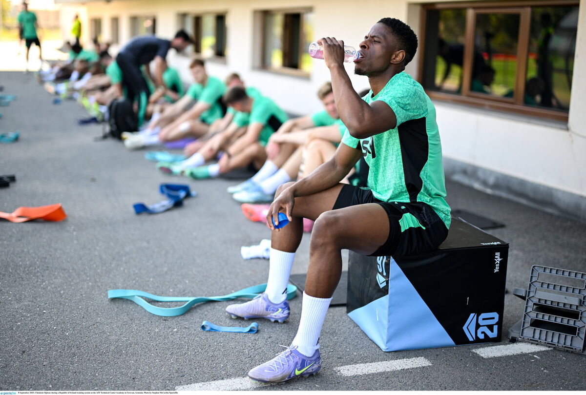 Chiedozie Ogbene during a Republic of Ireland training session at the AFF Technical Center Academy in Yerevan, Armenia. Photo by Stephen McCarthy/Sportsfile Chiedozie Ogbene during a Republic of Ireland training session at the AFF Technical Center Academy in Yerevan, Armenia. Photo by Stephen McCarthy/Sportsfile