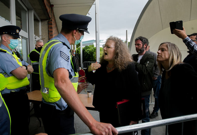 Dublin Bay South byelection candidate Dolores Cahill being refused entry to the count centre at the RDS in 2021 for refusing to wear a face mask. Picture: Gareth Chaney/Collins