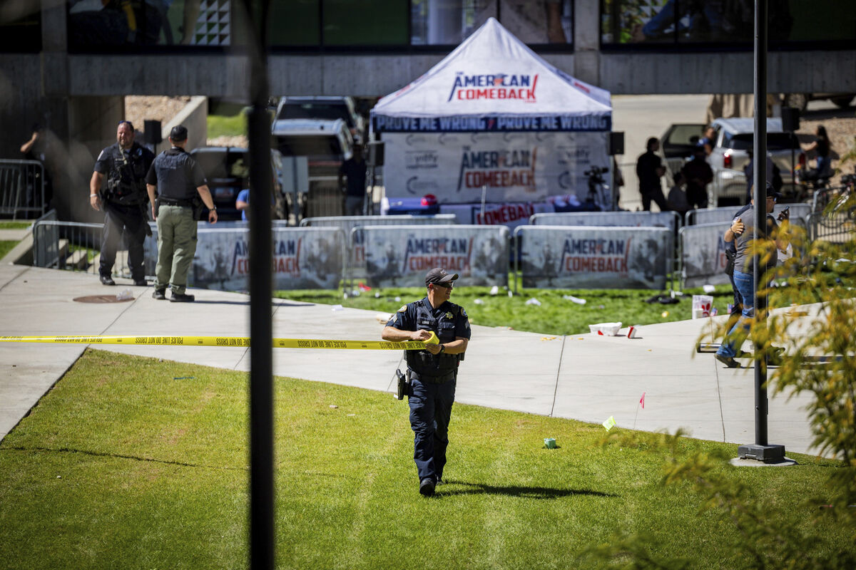 Law enforcement tapes off an area after Charlie Kirk, the CEO and co-founder of the conservative youth organization Turning Point USA, was shot at the Utah Valley University, Wednesday, Sept. 10, 2025, in Orem, Utah. (Tess Croewley/The Deseret News via AP) Law enforcement tapes off an area after Charlie Kirk, the CEO and co-founder of the conservative youth organization Turning Point USA, was shot at the Utah Valley University, Wednesday, Sept. 10, 2025, in Orem, Utah. (Tess Croewley/The Deseret News via AP)