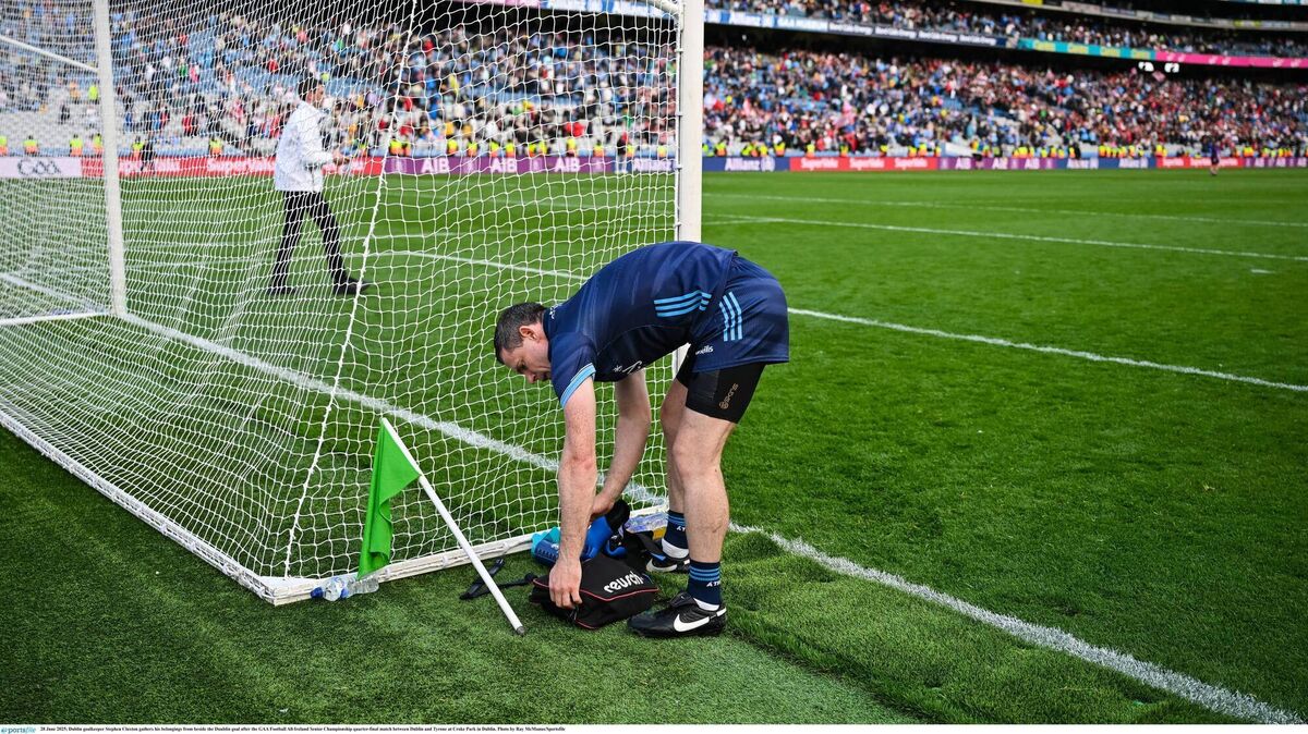FINAL BOW? Dublin goalkeeper Stephen Cluxton gathers his belongings from beside the Duublin goal after the GAA Football All-Ireland Senior Championship quarter-final match between Dublin and Tyrone at Croke Park in Dublin. Photo by Ray McManus/Sportsfile