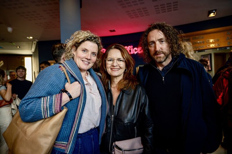 Méav Ní Mhaolchatha, Aoife Woodlock, and Colm Mac Con Iomaire at Cork Opera House for Remembering Talos on the opening night of Sounds from a Safe Harbour 2025. Picture: Chani Anderson