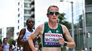 <p>DEFIANT: Ireland's Fionnuala McCormack competing in the women's marathon final at the World Athletics Championships in Tokyo. Pic: Sam Barnes/Sportsfile</p>