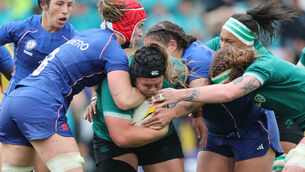 <p>HARD YARDS: France's Charlotte Escudero tackles Ireland's Elena Perry. Scott Bemand's side saw their tournament ed at the quarter-final stage. Pic: INPHO/Dan Sheridan</p>