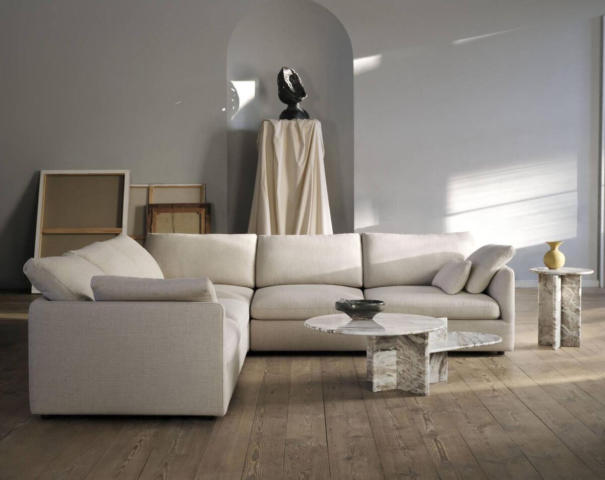The Milano sofa by Italian design practice Claudio Bellini Studio is defined by soft curves and low, lounge-like proportions; from €4,899, €8,599 for fabric, BoConcept.