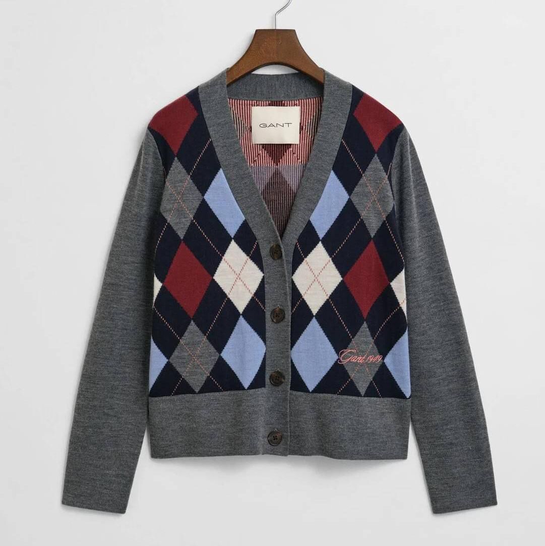 Argyle V-Neck Cardigan, Gant, £165 Argyle V-Neck Cardigan, Gant, £165