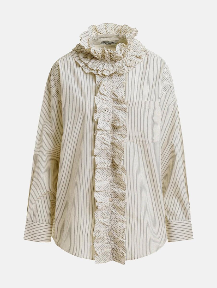 Oversized striped cotton shirt with ruffle details, Essentiel Antwerp, €165 Oversized striped cotton shirt with ruffle details, Essentiel Antwerp, €165