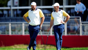 <p>Rory McIlroy partnered Shane Lowry in a fourball at Bethpage Black on Tuesday. Pic: David Davies/PA Wire.</p>