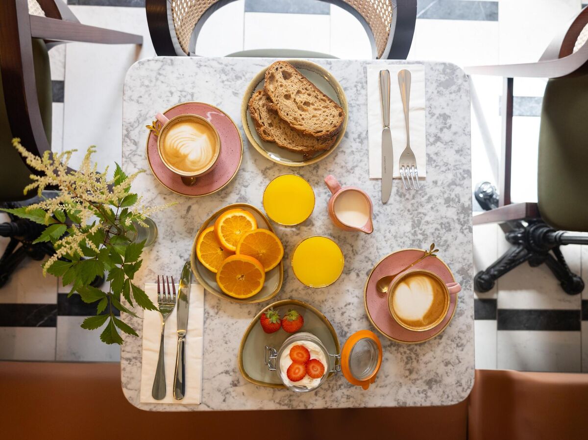 Breakfast is served at the Hat Maker.