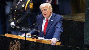<p>President Donald Trump speaks in New York on Tuesday.</p>