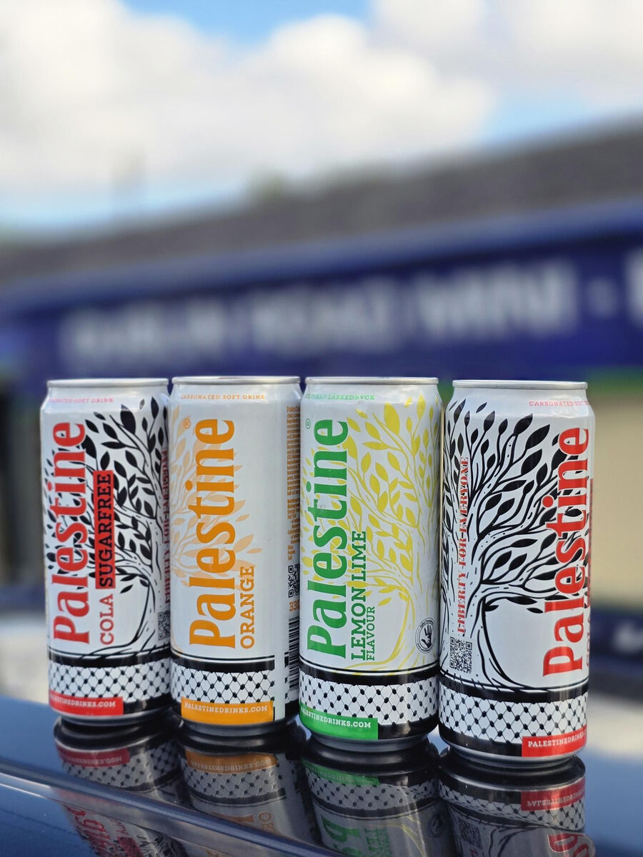 Palestine Drinks' line of cans. Palestine Drinks' line of cans.