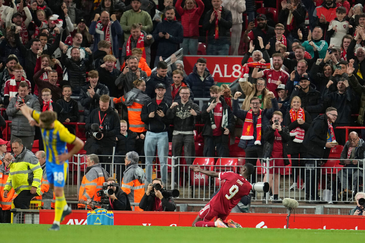 Liverpool's Alexander Isak celebrates after scoring the opening goal against Southampton. Pic: AP Photo/Jon Super
