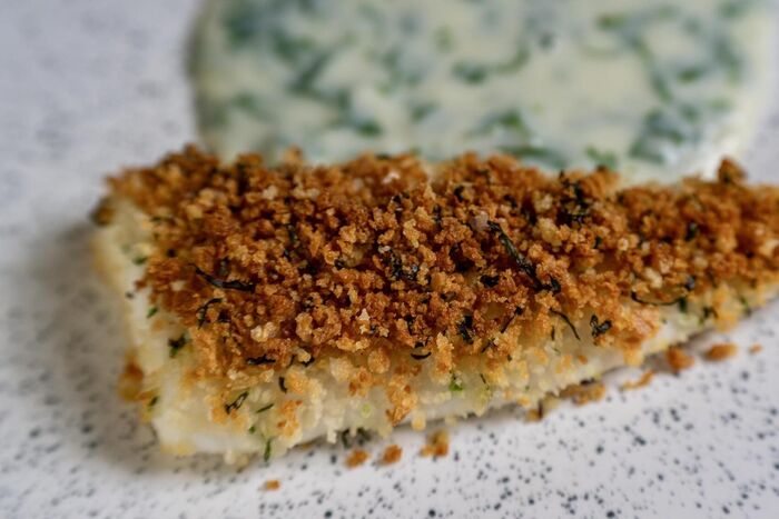 Breadcrumbed plaice with parsley sauce