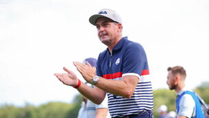 <p>NEW YORK MINUTE: USA captain Keegan Bradley during the morning foursomes. Pic: Vaughn Ridley/Sportsfile</p>