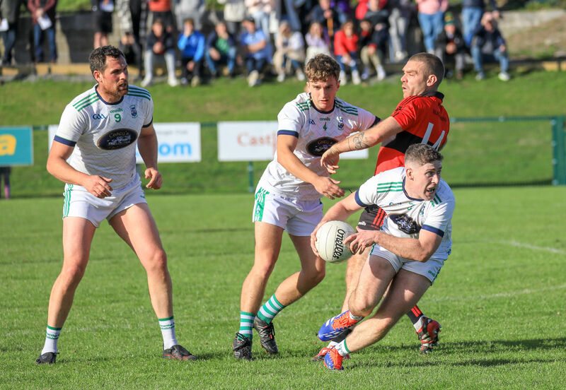 Ilen Rovers' Jack Collins breaks out of defence during the McCarthy Insurance Group IAFC quarter-final against Mitchelstown at Newcestown. Pic: David Creedon