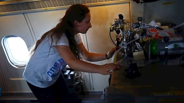 Dominika Pasternak checks equipment on an atmospheric research aircraft en route to the Norwegian Sea from northern Sweden.