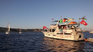 <p>Boats, part of the Global Sumud Flotilla aiming to reach Gaza and break Israel's naval blockade, sail off Koufonisi islet, Greece, September 26, 2025. REUTERS/Stefanos Rapanis</p>