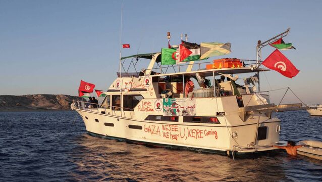 <p>Speaking to the 'Irish Examiner' from the Global Sumud Flotilla, senator Chris Andrews said he expects Israeli forces will water cannon and try to board the 52 boats 'fairly soon'. Picture: Stefanos Rapanis/Reuters</p>