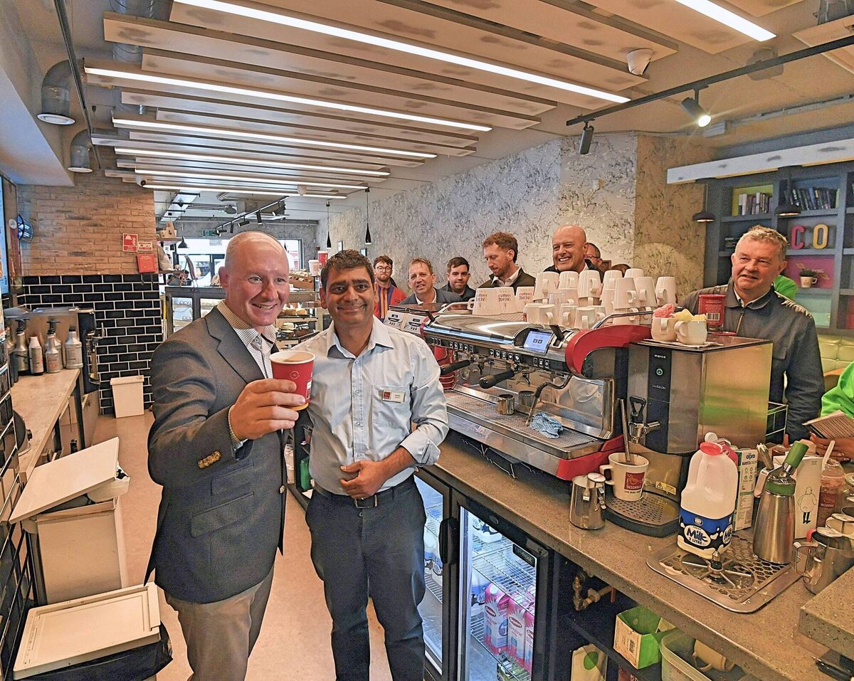 Jim Gavin with Sachin Malhodra on the campaign trail at Insomnia coffee house in Roscommon Town.