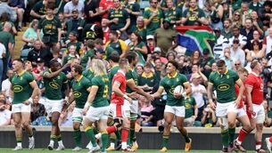 <p>HOME FROM HOME: Jordan Hendrikse of South Africa is congratulated by Eben Etzebeth after scoring. Pic: Warren Little/Getty Images</p>