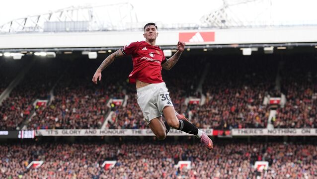 <p>Manchester United’s Benjamin Sesko celebrates scoring their side’s second goal of the game during the Premier League match at Old Trafford, Manchester. Picture date: Saturday October 4, 2025.</p>