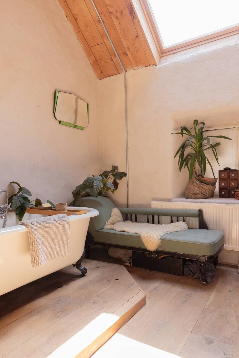 The light-filled bathroom at the home Harrison Gardiner shares with his wife and two daughters. Picture: Shantanu Starick
