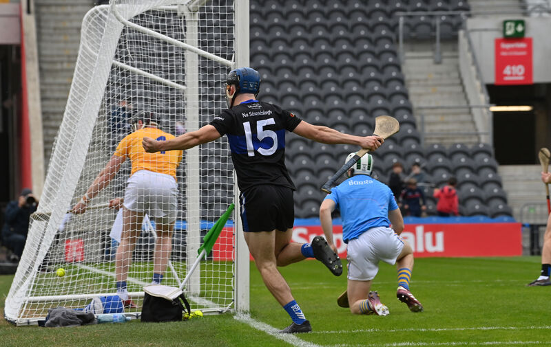  Barry O'Flynn, Sarsfieldss celebrates his goal. Pic: Dan Linehan