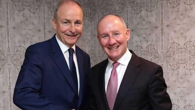 <p>Taoiseach Micheál Martin with former presidential election candidate Jim Gavin. The fiasco has resulted in the party looking amateur and humiliated. Picture: Damien Eagers </p>