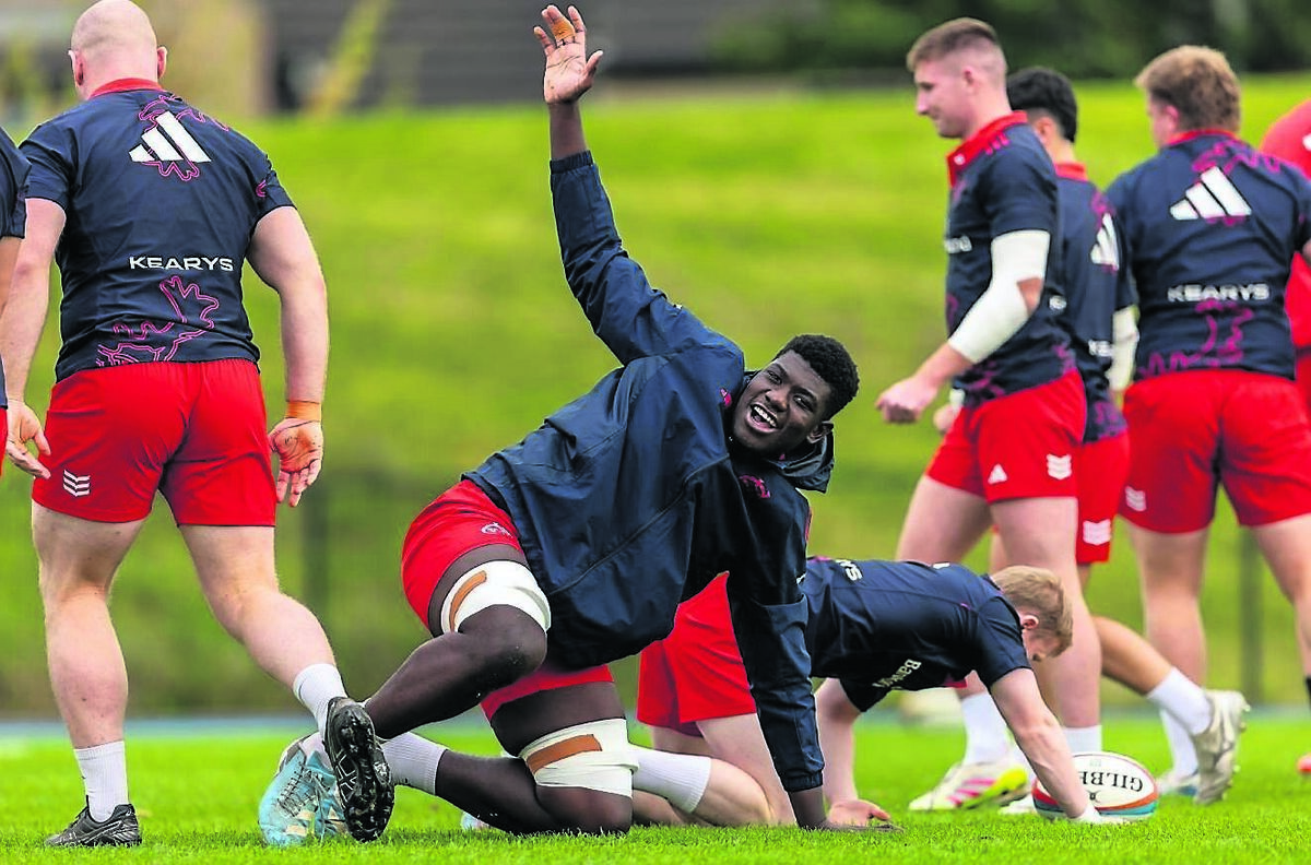 Edwin Edogbo stretches during Munster training at UL this week. Pic: Morgan Treacy/Inpho