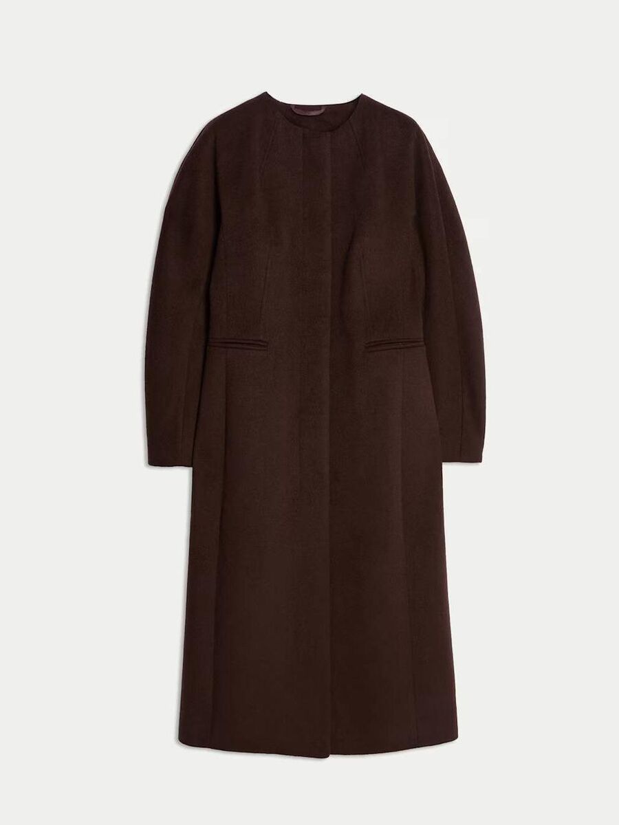 Autograph Wool Blend Collarless Longline Coat, M&amp;S, €279