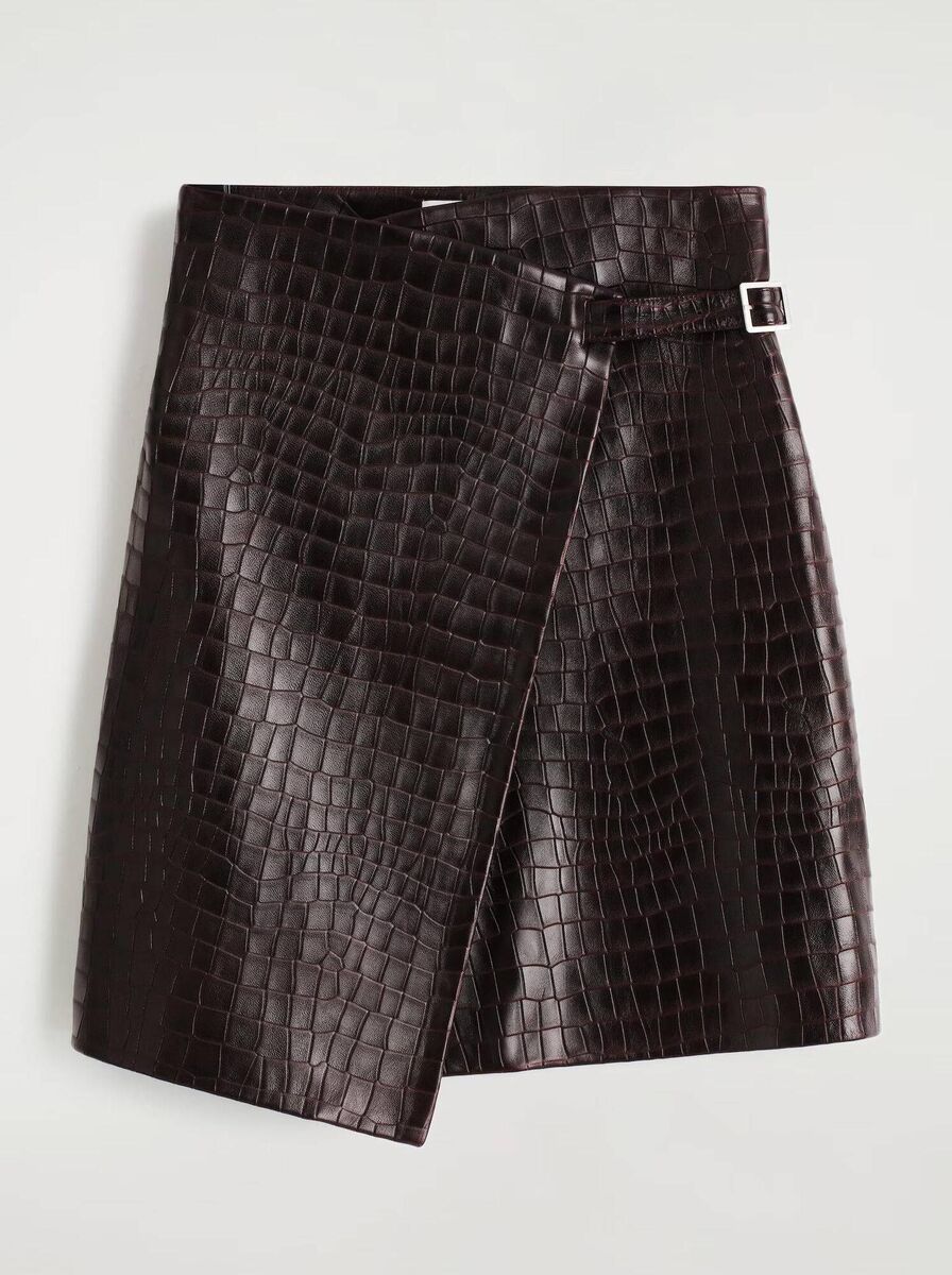 Croc-embossed leather wrap skirt, COS, €399 