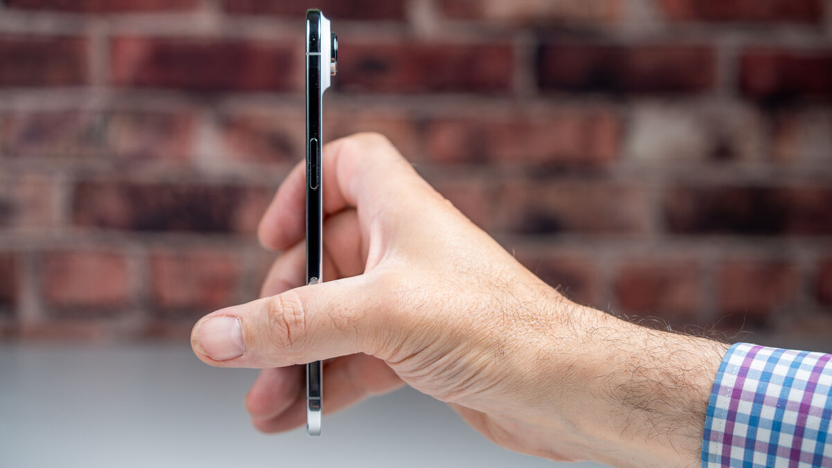 Apple’s signature design refinement continues with crisp buttons, a tactile Action key, and an ultra-strong titanium frame. Picture: Noel Campion.