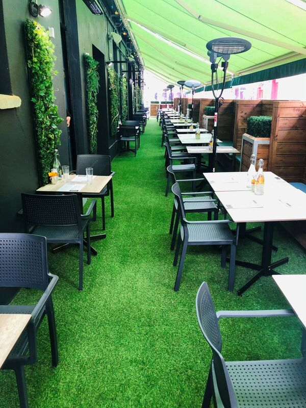 A section of the outdoor dining area of Dwyers during covid.