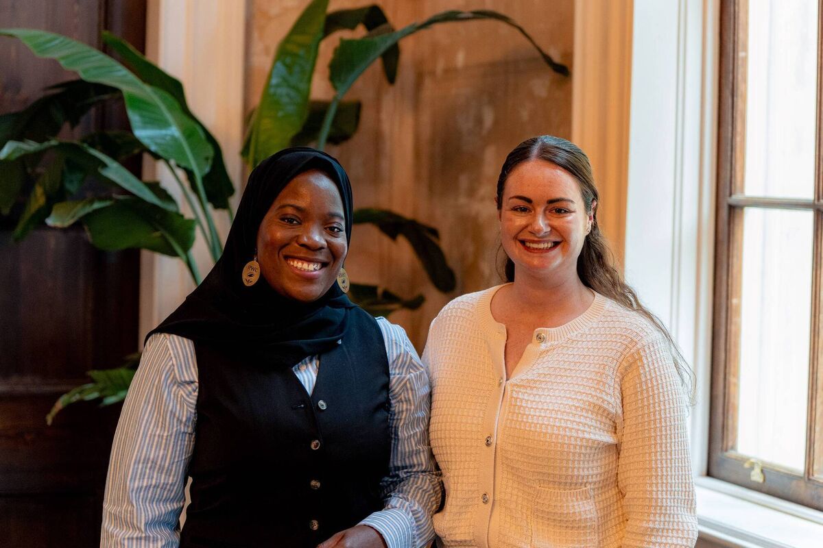 Irish Examiner lifestyle writer Breda Graham pictured with rugby player Zainab Alema ahead of the Women's Rugby World Cup final in London. Picture: Alex Cooper.