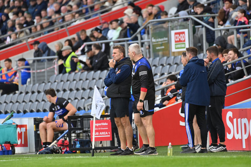 Sarsfields Manager Johnny Crowley and Diarmuid O'Sullivan on the sideline against St Finbarr's. Pic: Dan Linehan Sarsfields Manager Johnny Crowley and Diarmuid O'Sullivan on the sideline against St Finbarr's. Pic: Dan Linehan