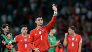<p>Portugal's Cristiano Ronaldo walks off the pitch after the 2-2 drawy against Hungary in Group F. Picture: Armando Franca/AP</p>