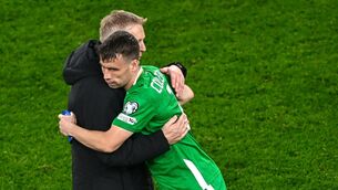 <p>Republic of Ireland head coach Heimir Hallgrimsson and Seamus Coleman. Pic: Piaras Ó Mídheach/Sportsfile.</p>
