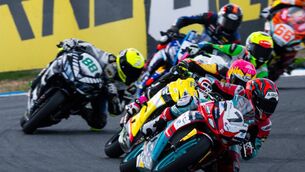 <p>MOTORS: Spanish teenager Benat Fernandez (No. 7) leads the FIM Supersport 300 World Championship with the Cork based Team #109 Retro Traffic Kove team. Picture: Vaclav Duska Jr.</p>