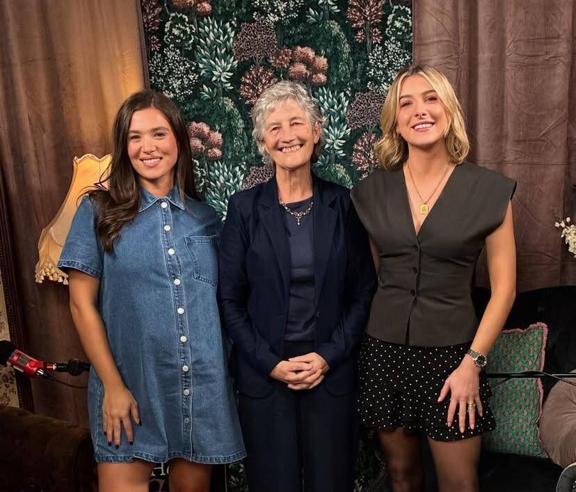 Presidential candidate Catherine Connolly appearing on How to Gael podcast with hosts Síomha Ní Ruairc and Louise Cantillon