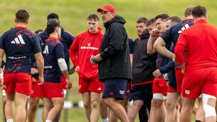<p>Head coach Clayton McMillan with his Munster players this week. Pic: INPHO/Morgan Treacy</p>
