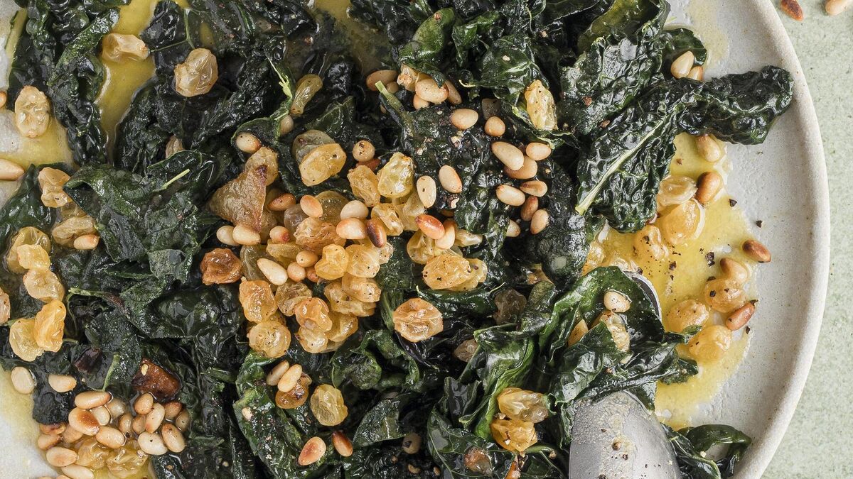 Cavolo Nero with PX-Soaked Raisins and Pine Nuts